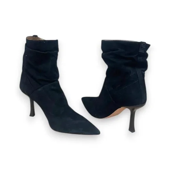 Hugo Boss Vivian Bootie 90-S Women’s Black Suede Heels Size 10 EU 40 MSRP $399